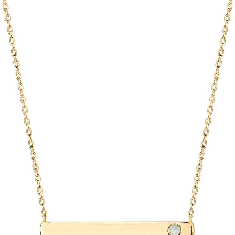 14K Gold Plated Crystal Birthstone Bar Necklace | Dainty Necklace | Gold - Picture 15 of 16